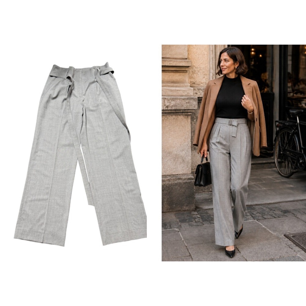 Rivamonti Italy All-season Wool Wide Leg Belted Trousers High Rise Sz US4 40
